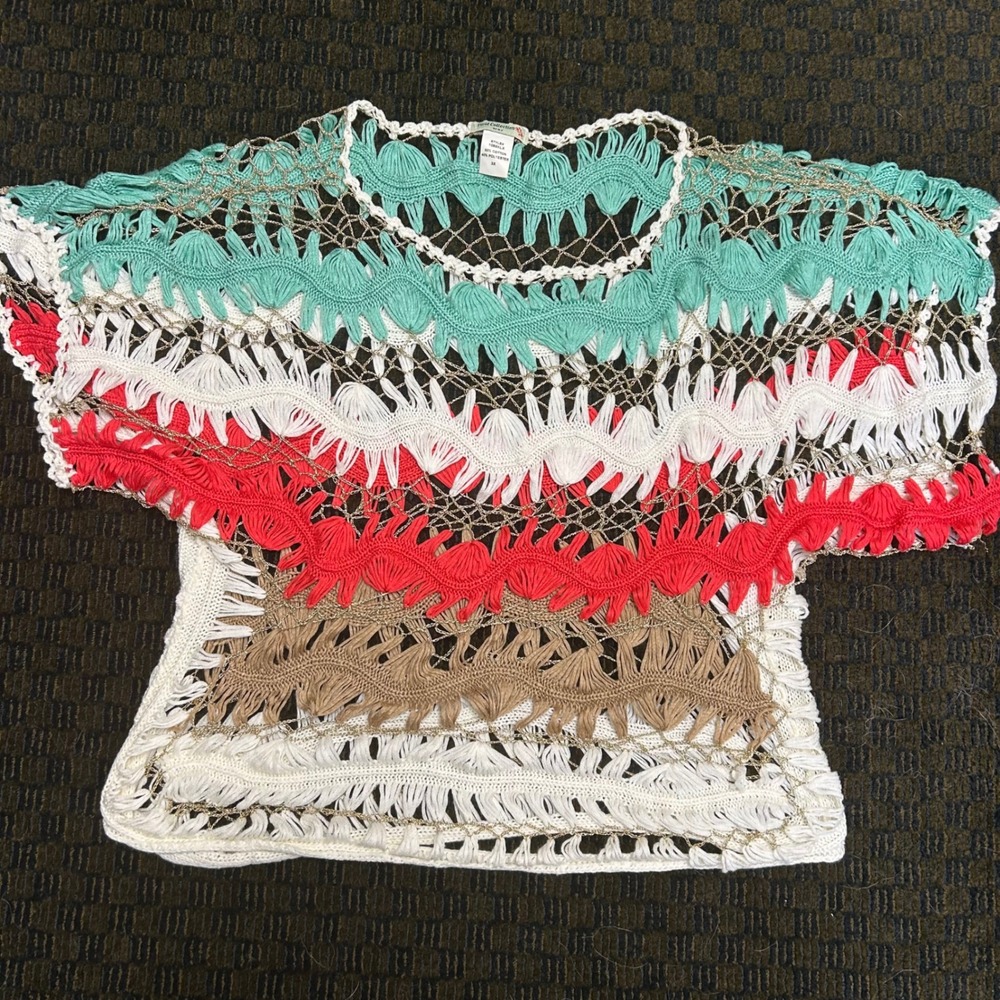 Vivid Collection of NY Womens 3X Crochet Open Knit Metallic Boho Top 1089XLX